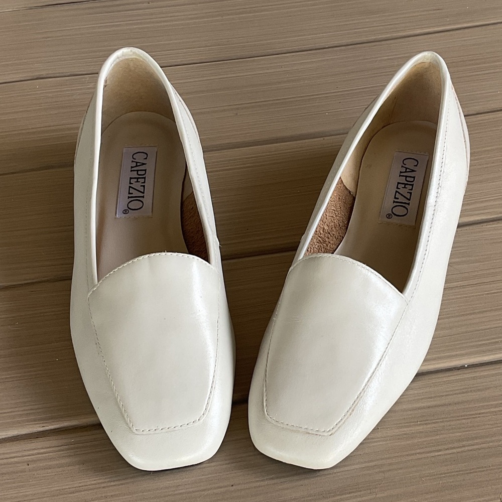 Capezio “Jenny” Women's Elegant Off White/Cream Flat Square Toe Loafers